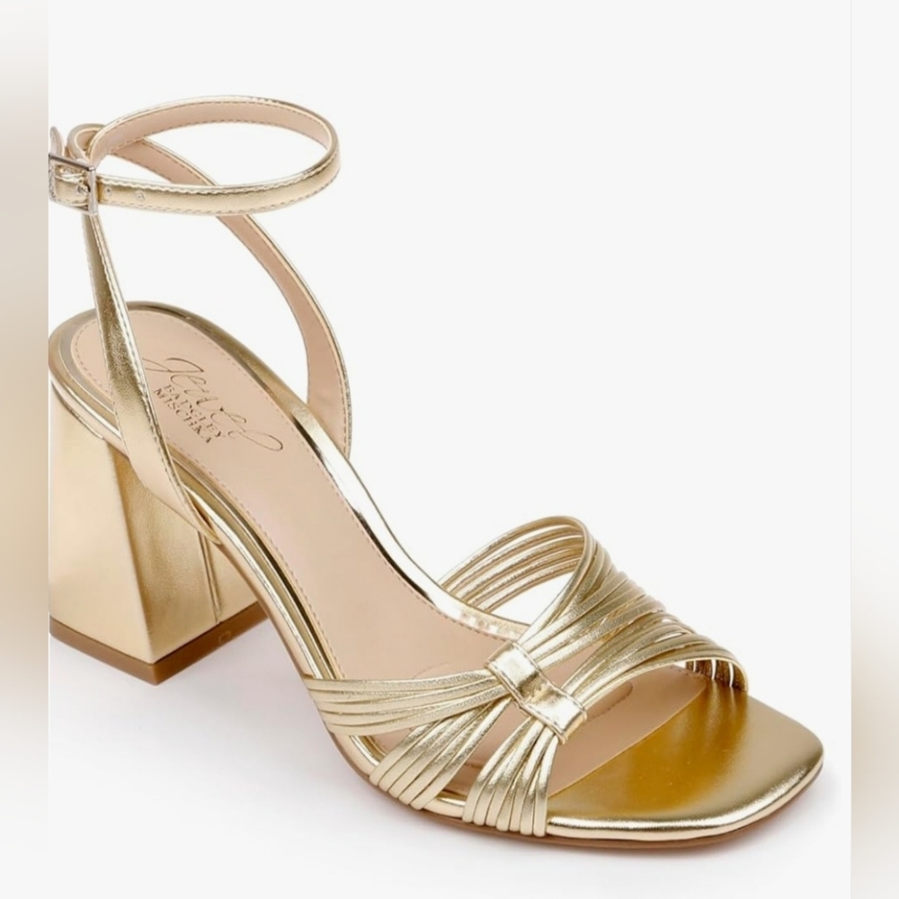 Badgley Mischka Jewel Women's Michelle Metallic Strappy Block Heel Sandals, Gold